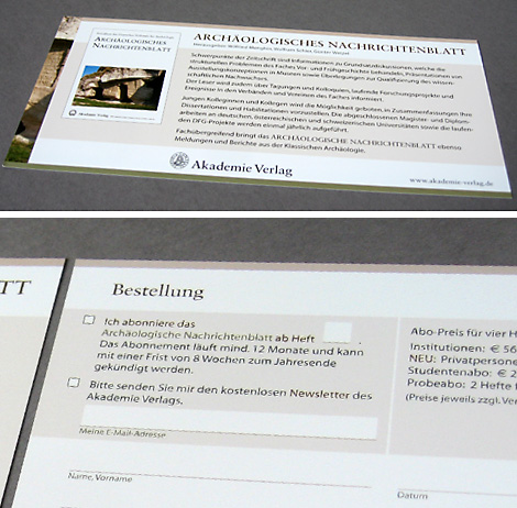 Arbeitsprobe _ Werbe- und Bestellkarte für Zeitschrift Arbeitsprobe _ Werbe- und Bestellkarte für Zeitschrift
