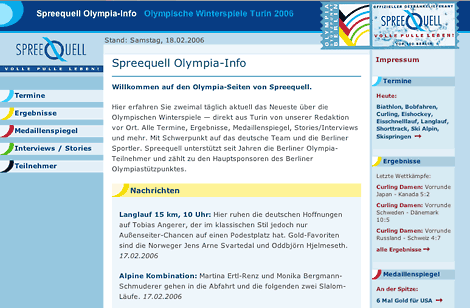 Arbeitsbeispiel webdesign Spreequell Olympia-Info Turin 2006
